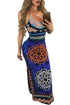 Royal Blue African Pattern Low Back Halter Maxi Dress